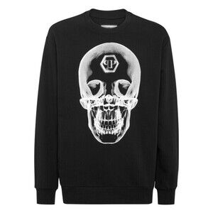 PHILIPP PLEIN Sweatshirt LS Men Black Skull Size XS Authentic MSRP $1165